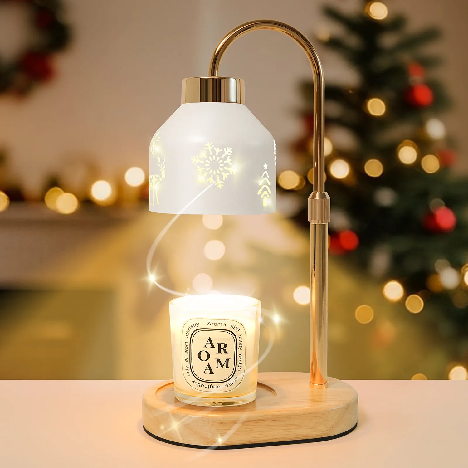 Christmas Candle Warmer Lamp with Timer, Adjustable Height Dimmable Candle Lamp Warmer - Gifts for Home Decor，Christmas White