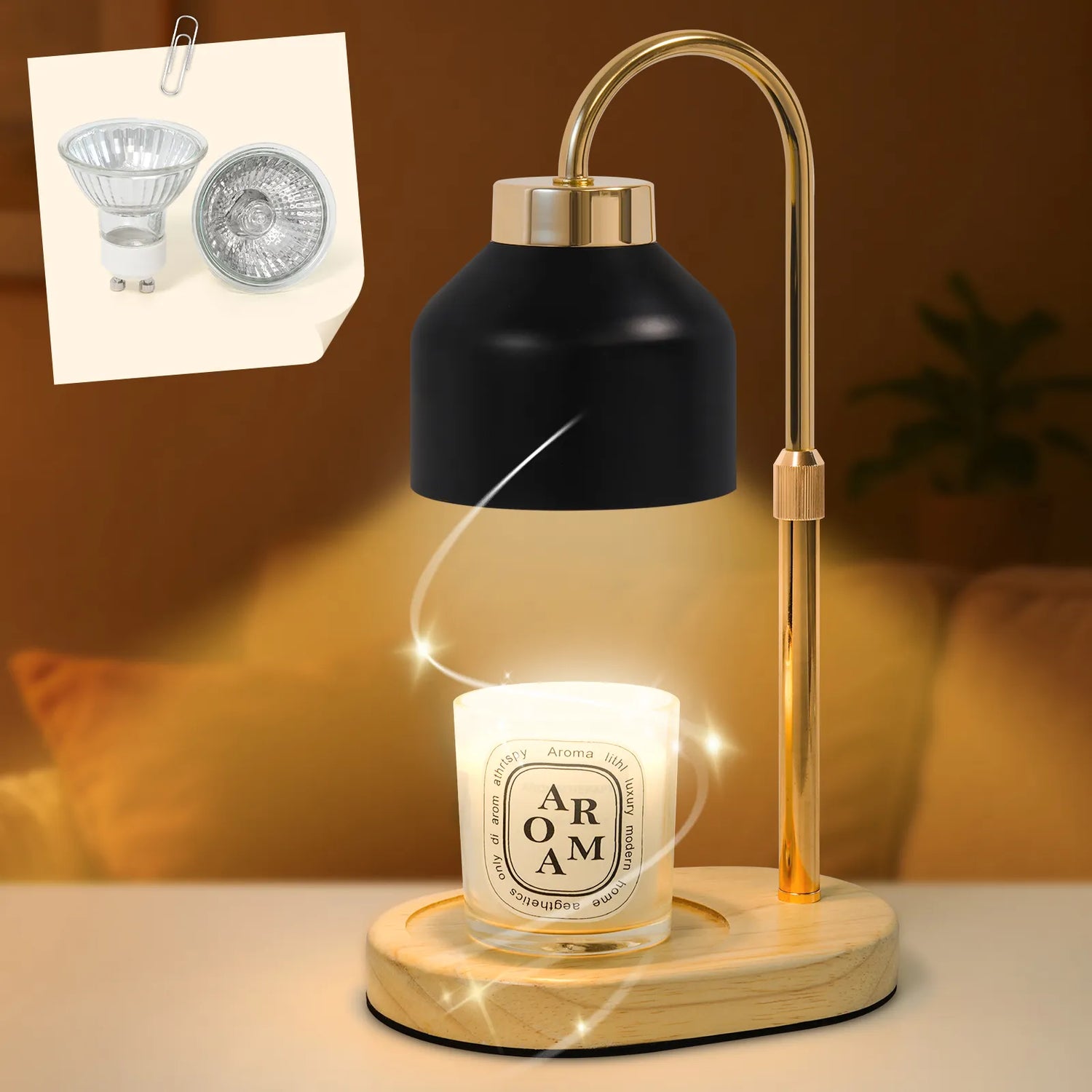 Electric Candle Warmer Lamp with Timer Dimmable, Adjustable Height Candle Lamp Warmer - Gifts for Christmas Home Decor，Black