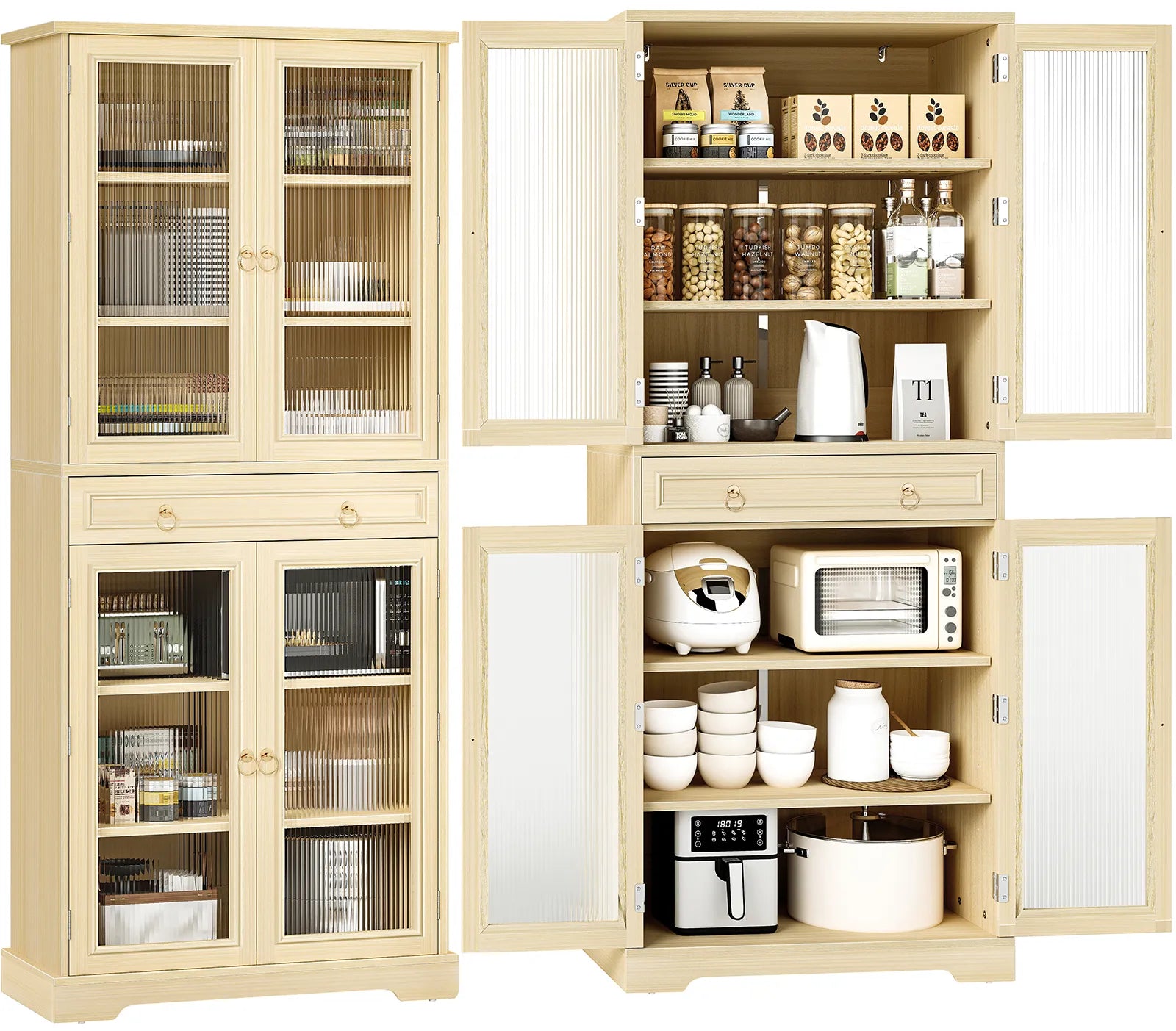 Curlaky 72" Kitchen Pantry Cabinet with Doors and Adjustable Shelves, Tall Kitchen Pantry Storage Cabinet with Drawers, Wood Food Storage Cabinets, Freestanding Cupboard for Dining Room, Living Room