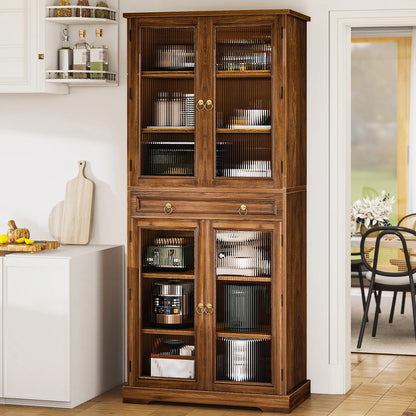 Curlaky 72" Kitchen Pantry Cabinet with Doors and Adjustable Shelves, Tall Kitchen Pantry Storage Cabinet with Drawers, Wood Food Storage Cabinets, Freestanding Cupboard for Dining Room, Living Room