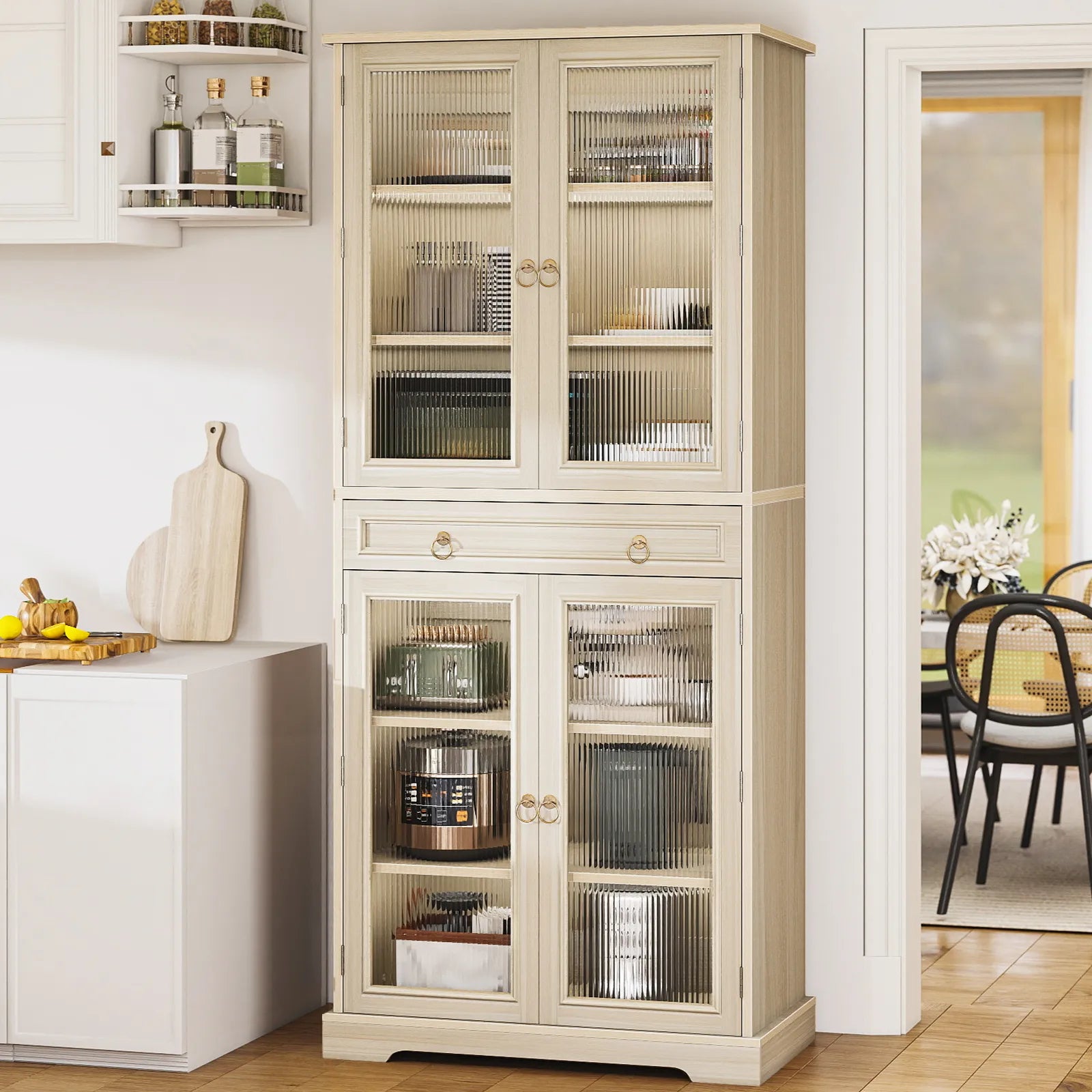 Curlaky 72" Kitchen Pantry Cabinet with Doors and Adjustable Shelves, Tall Kitchen Pantry Storage Cabinet with Drawers, Wood Food Storage Cabinets, Freestanding Cupboard for Dining Room, Living Room