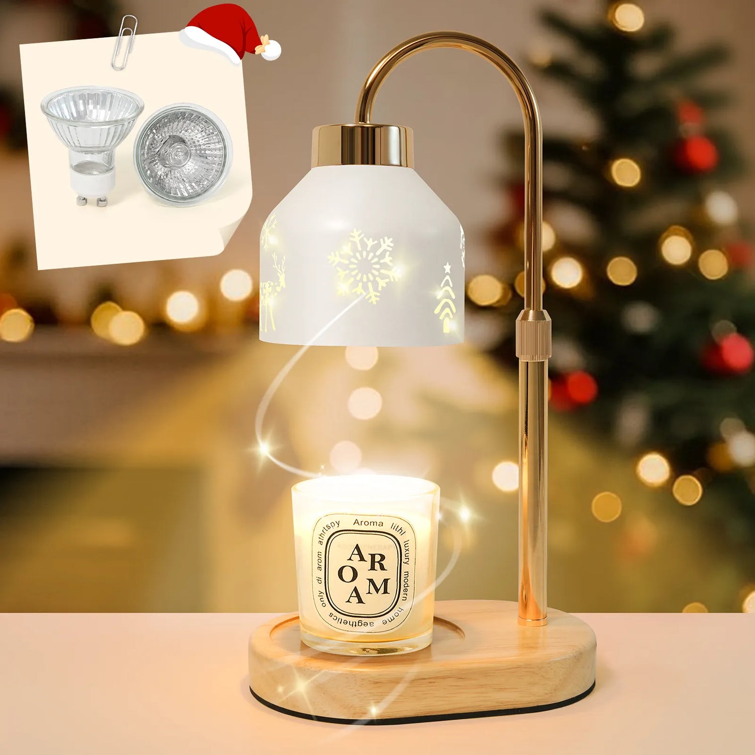 Christmas Candle Warmer Lamp with Timer, Adjustable Height Dimmable Candle Lamp Warmer - Gifts for Home Decor，Christmas White
