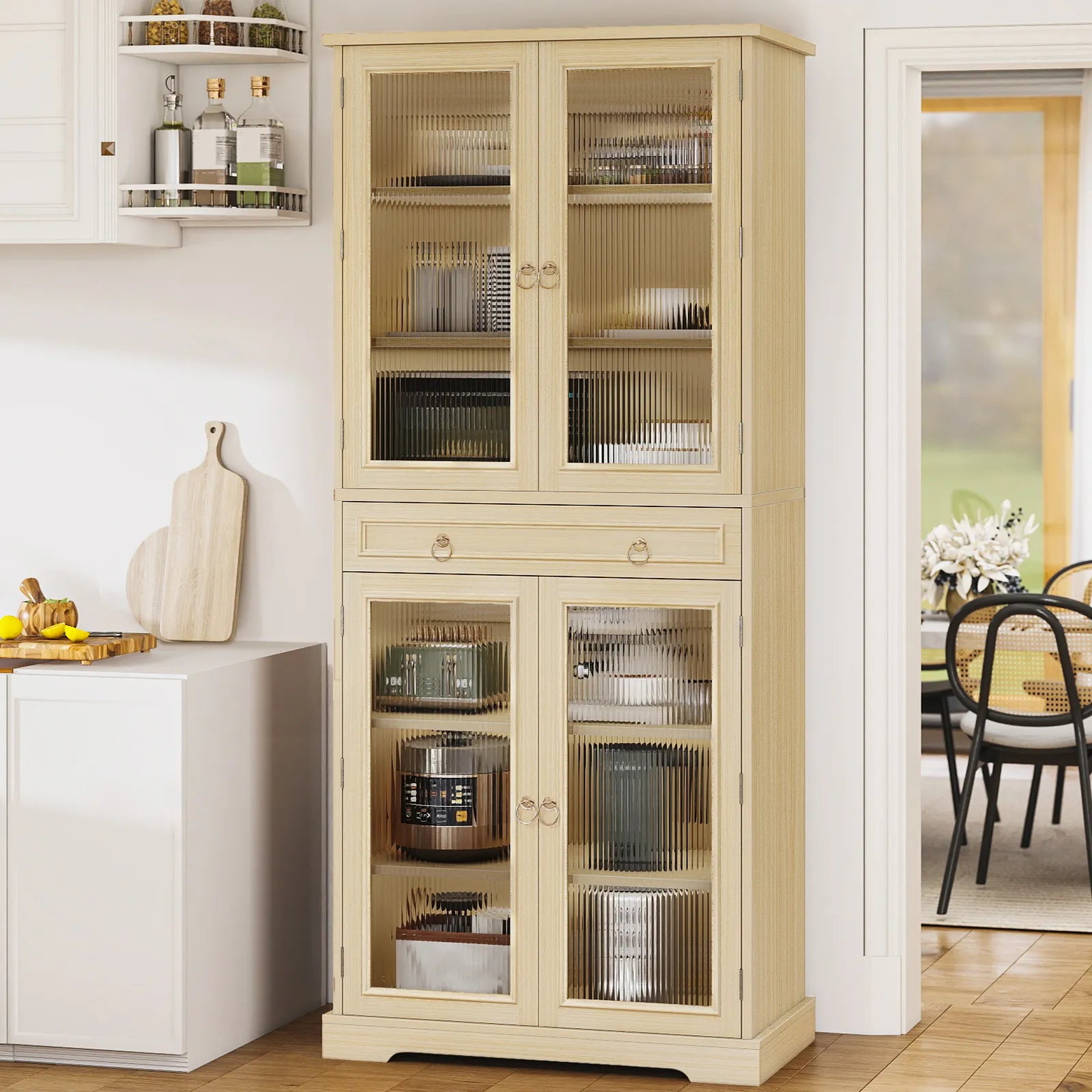 Curlaky 72" Kitchen Pantry Cabinet with Doors and Adjustable Shelves, Tall Kitchen Pantry Storage Cabinet with Drawers, Wood Food Storage Cabinets, Freestanding Cupboard for Dining Room, Living Room