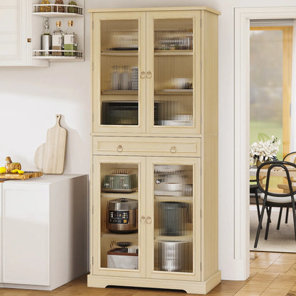 Curlaky 72" Kitchen Pantry Cabinet with Doors and Adjustable Shelves, Tall Kitchen Pantry Storage Cabinet with Drawers, Wood Food Storage Cabinets, Freestanding Cupboard for Dining Room, Living Room
