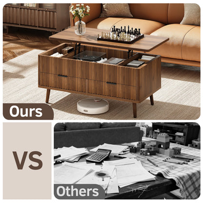 Lift Top Coffee Table with Storage, Wood Coffee Tables for Living Room with Drawers &amp; Hidden Compartment, Mid Century Modern Center Table，Walnut