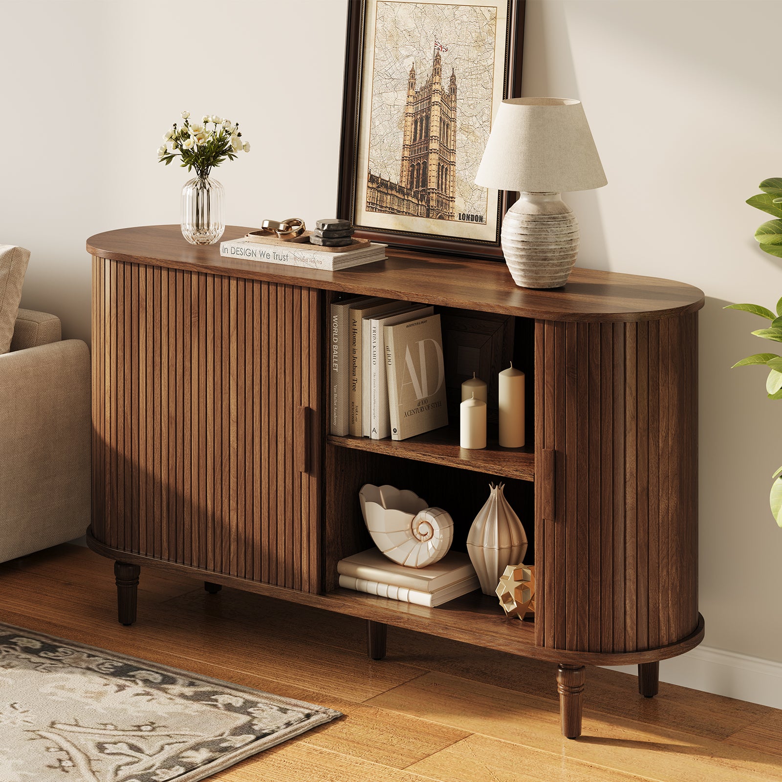 CURLA Sideboard Buffet Cabinet with Silding Doors, Accent 55" Storage Cabinet with Adjutable Shelf for Kitchen, Living Room