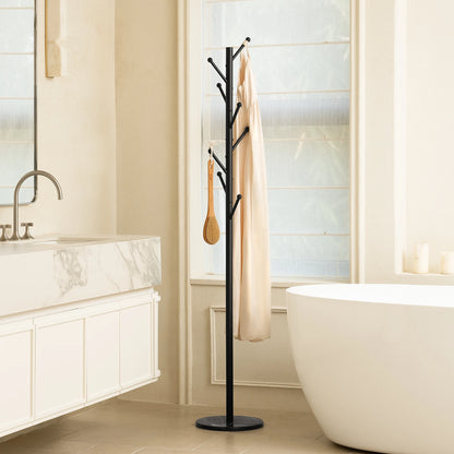Coat Rack Freestanding with Natural Marble Base, Coat Tree with 8 Hooks, Metal Hall Tree for Jacket, Hat, Bag, Coat Hanger Stand for Entryway