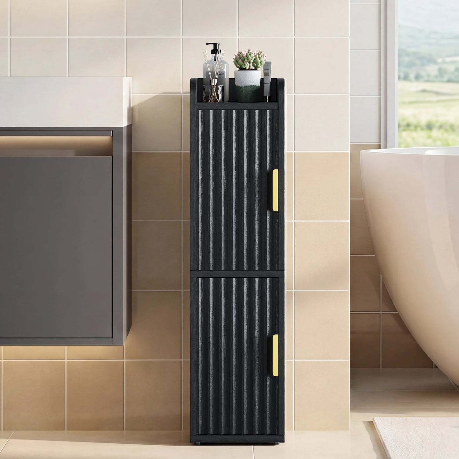 Maliowa Small Bathroom Storage Cabinet, Narrow Toilet Paper Storage Cabinet with 2 Doors &amp; Adjustable Shelves, Slim Storage Cabinets for Small Space