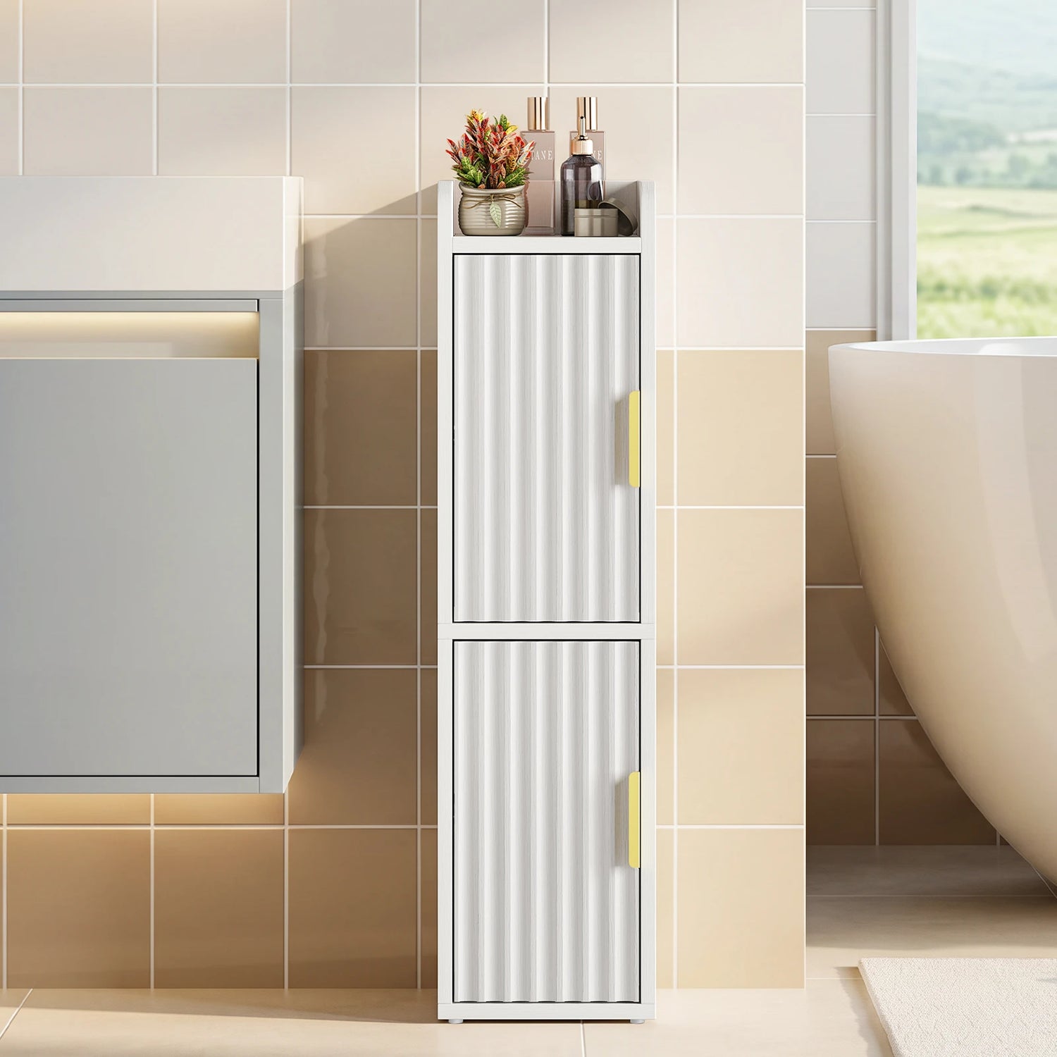 Maliowa Small Bathroom Storage Cabinet, Narrow Toilet Paper Storage Cabinet with 2 Doors &amp; Adjustable Shelves, Slim Storage Cabinets for Small Space