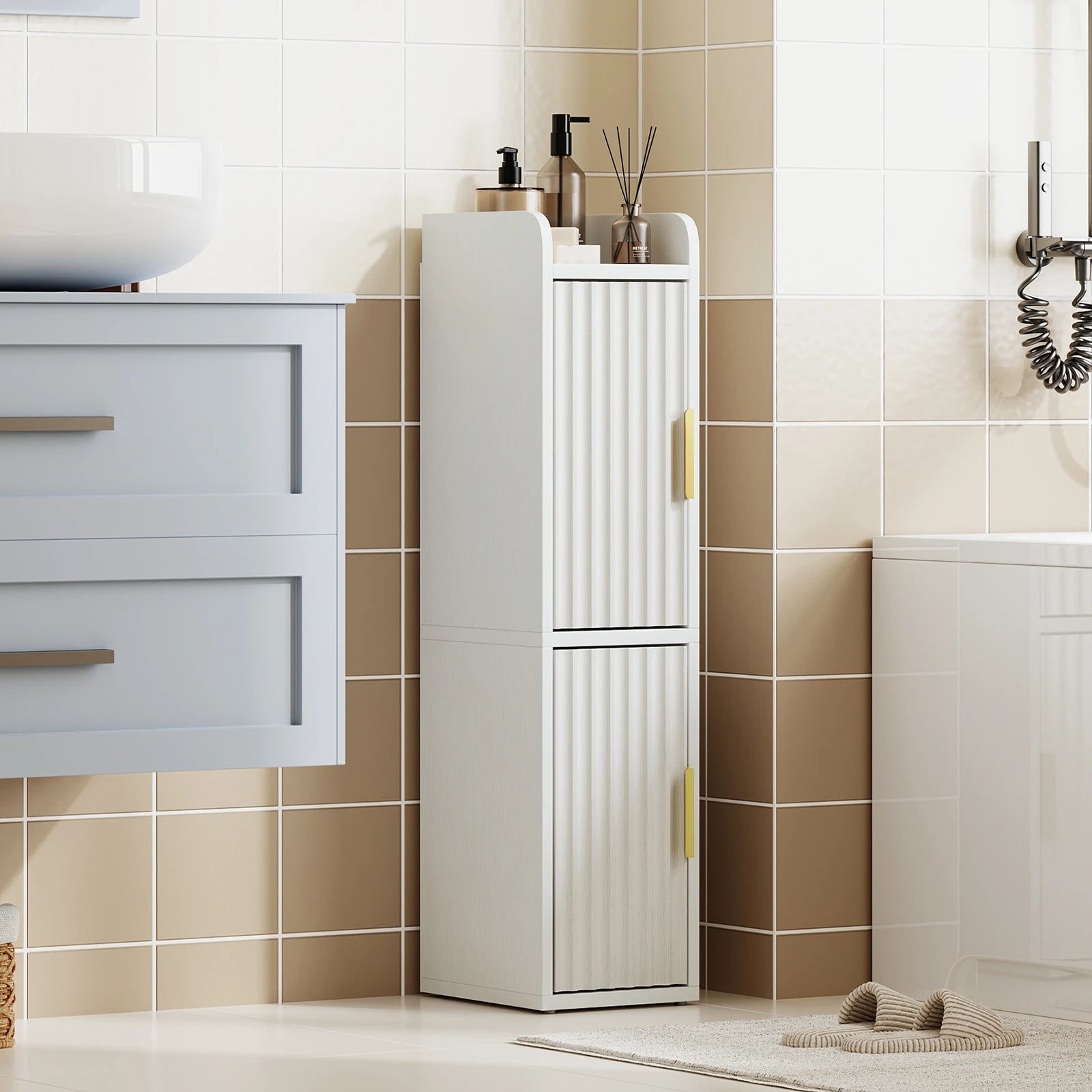 Maliowa Small Bathroom Storage Cabinet, Narrow Toilet Paper Storage Cabinet with 2 Doors &amp; Adjustable Shelves, Slim Storage Cabinets for Small Space
