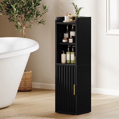 Maliowa Small Bathroom Storage Cabinet, Narrow Bathroom Cabinet with Fluted Door&amp;Adjustable Shelf, Wood Toilet Paper Storage Cabinets for Small Space