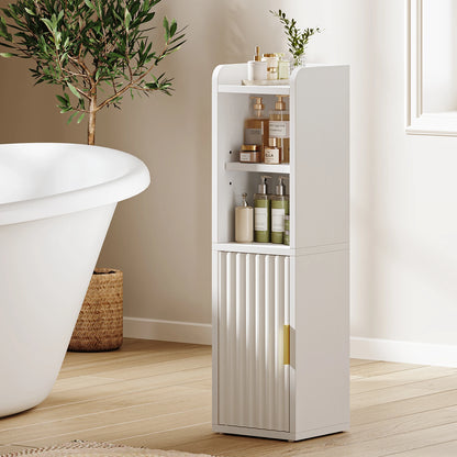 Maliowa Small Bathroom Storage Cabinet, Narrow Bathroom Cabinet with Fluted Door&amp;Adjustable Shelf, Wood Toilet Paper Storage Cabinets for Small Space