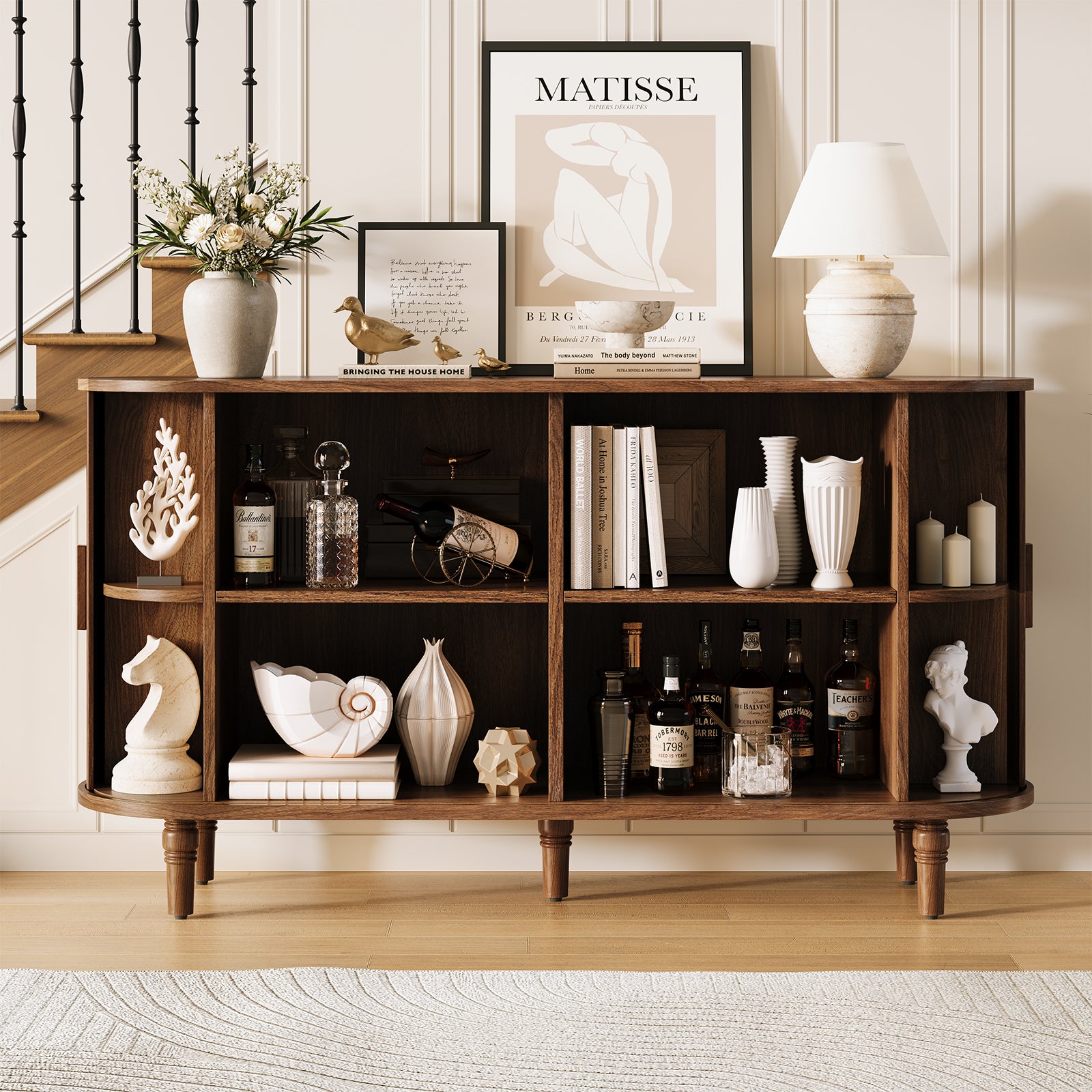 CURLA Sideboard Buffet Cabinet with Silding Doors, Accent 55" Storage Cabinet with Adjutable Shelf for Kitchen, Living Room