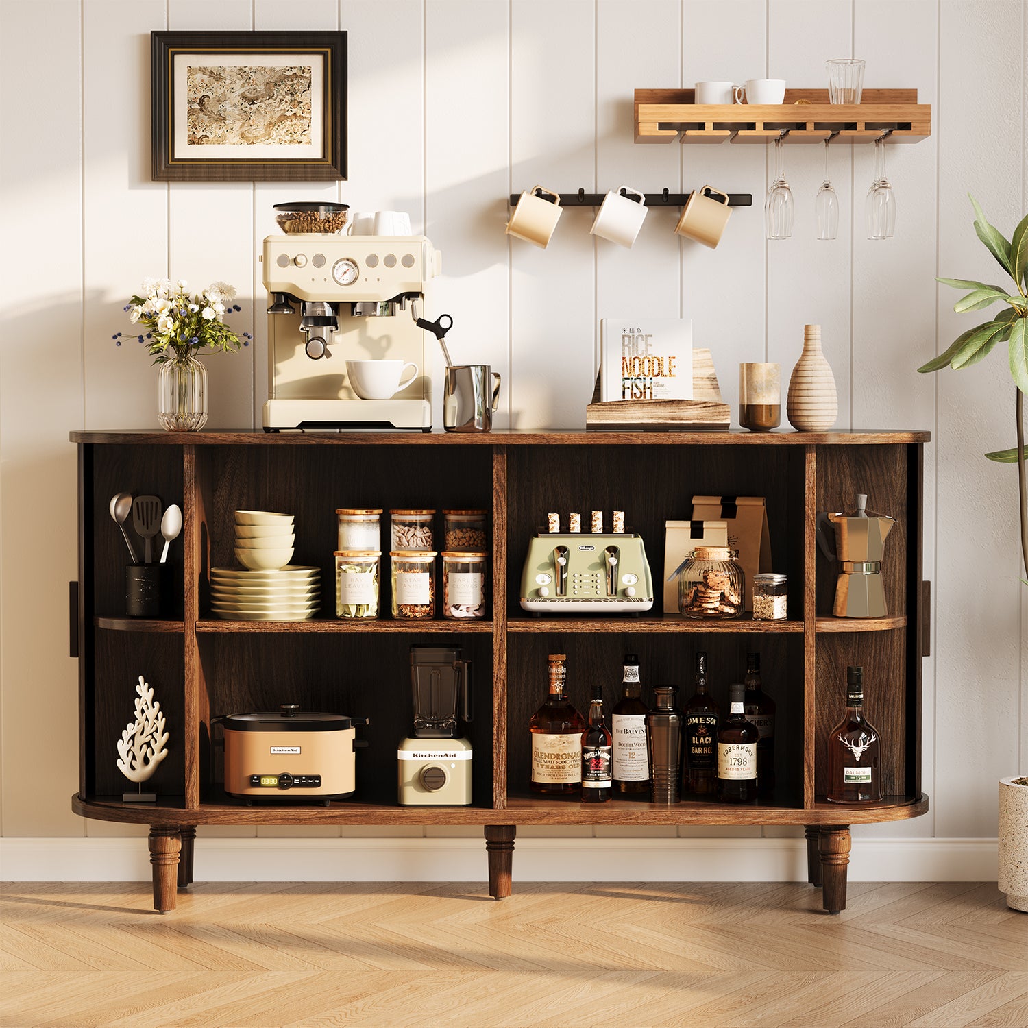 CURLA Sideboard Buffet Cabinet with Silding Doors, Accent 55" Storage Cabinet with Adjutable Shelf for Kitchen, Living Room