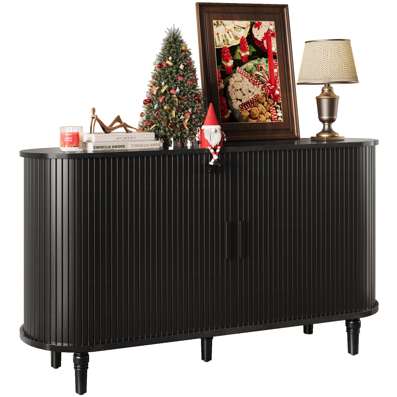 CURLA Sideboard Buffet Cabinet with Silding Doors, Accent 55" Storage Cabinet with Adjutable Shelf for Kitchen, Living Room