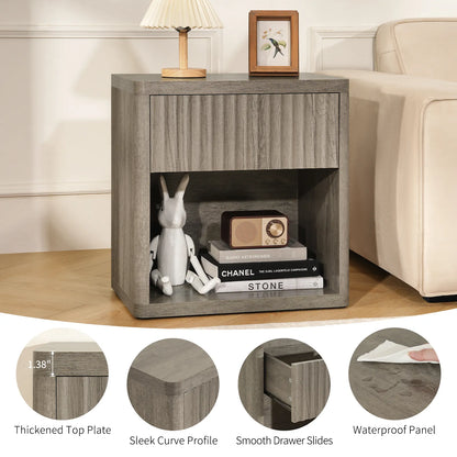 CURLA Fluted Nightstand with Drawer and Storage