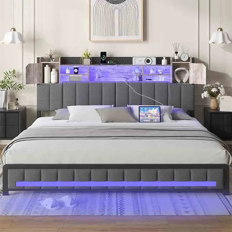 LED Upholstered Bed Frame King Size