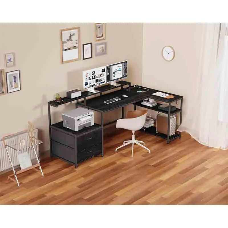 Yoobure Black 70" L Shaped Gaming Desk with Music Strip Lights