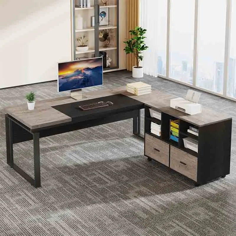 Yoobure 63" Office Desk with Storage Drawers, Grey&amp;Black