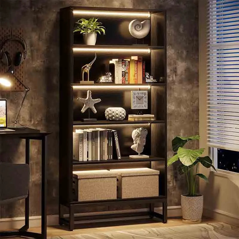 Yoobure Tall Bookcase Bookshelf, Bookcases with LED Lights