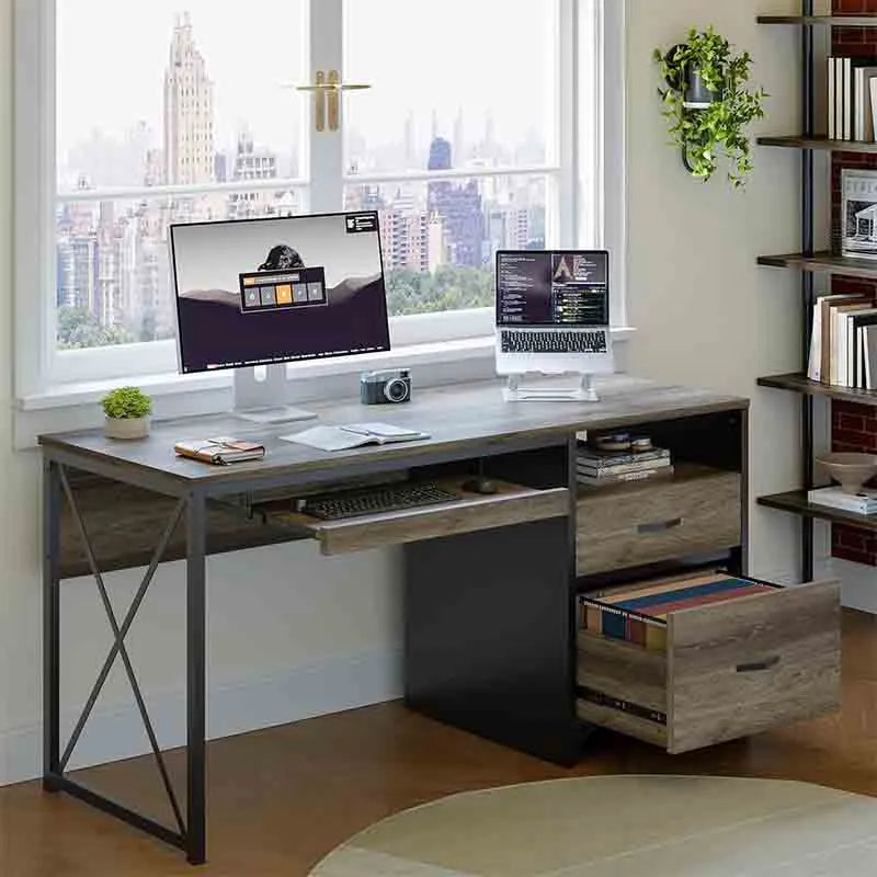 Yoobure Office Desk with Drawers, 55 inch Computer Desk