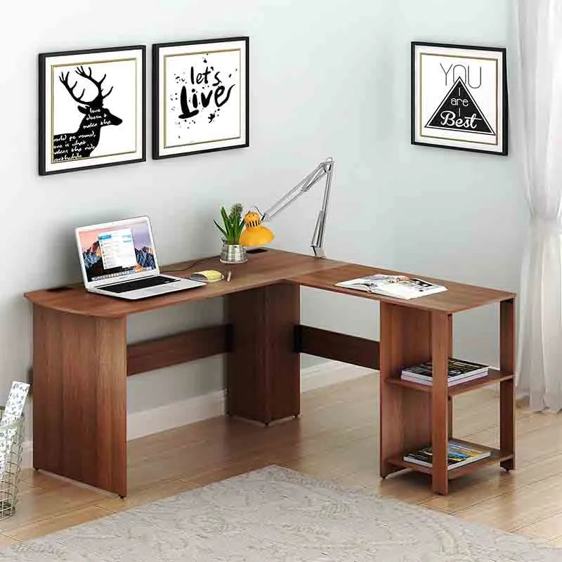 Yoobure L-Shaped Home Office Wood Corner Desk, Walnut