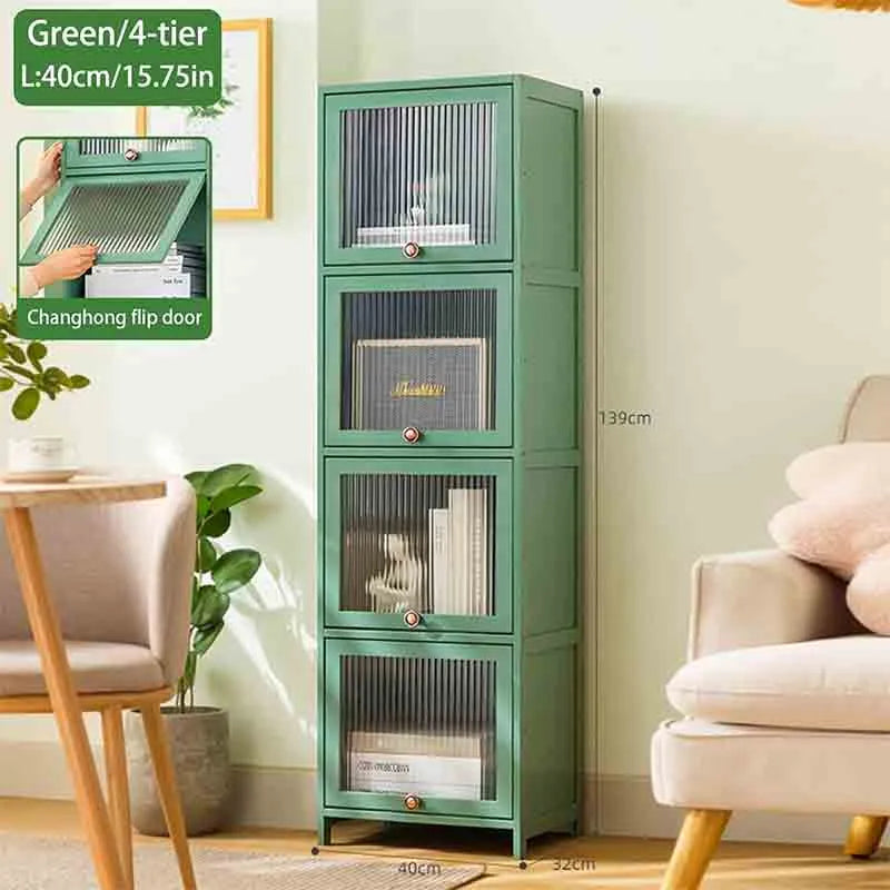 Yoobure Bookcase with Clear Doors 4-Tier Tall Bookshelf