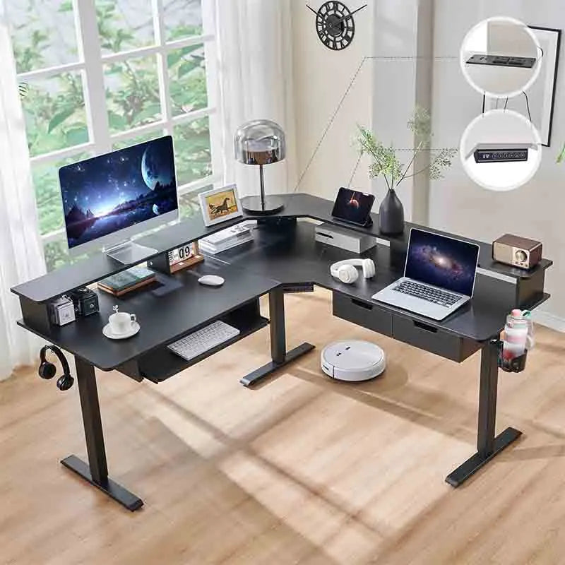 Yoobure Black 60 Inches L Shaped Electric Standing Desk