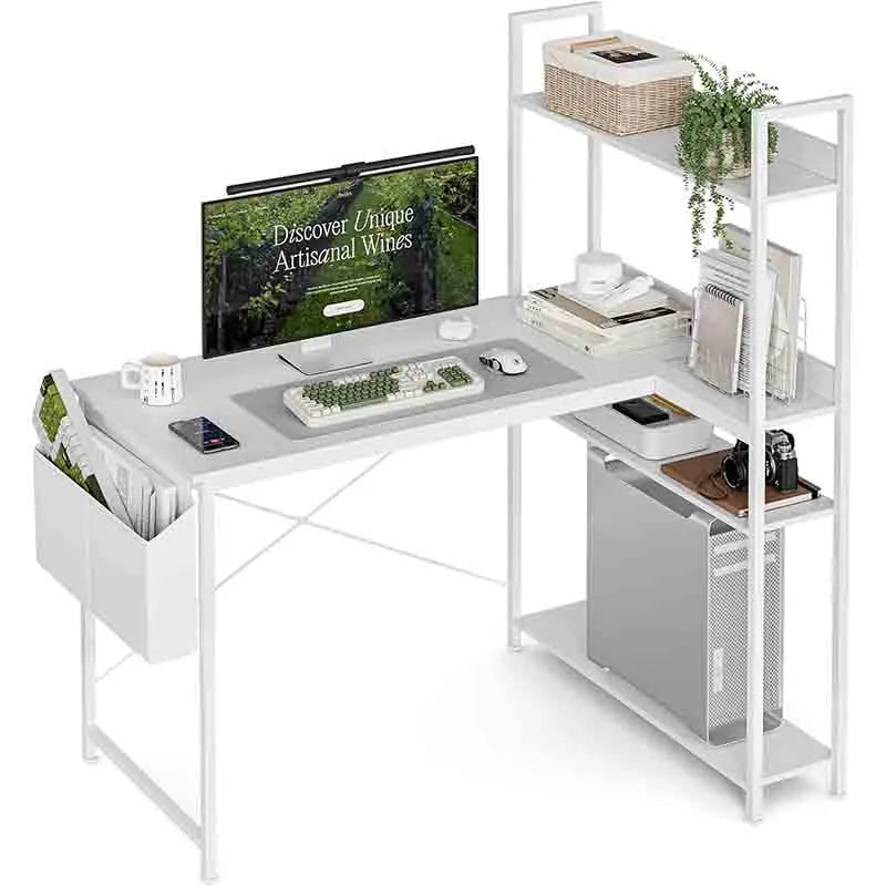40 Inch L Shaped Desk with Reversible Storage Shelves, White