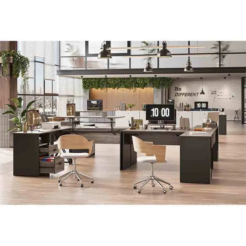 Yoobure Lift Top L Shaped Desk with File Drawer, Grey