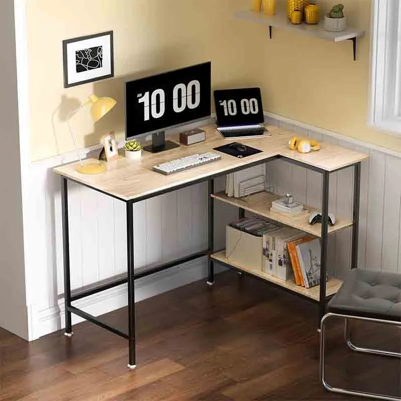 Yoobure 43" L Shaped Desk with Storage Shelves, Ash