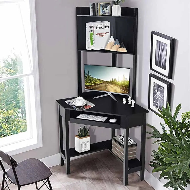 Yoobure Triangle Corner Computer Desk with Keyboard Tray, Black