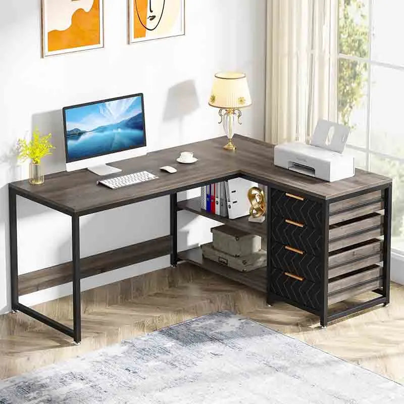 Yoobure 59 inch Reversible Corner Desk with Shelves, Grey