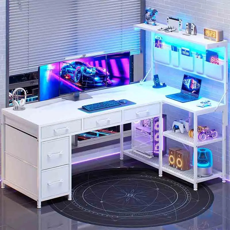 Yoobure 47.2” Gaming Desk with LED Lights, White