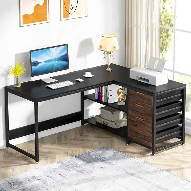 Yoobure 59 inch Reversible Corner Desk with Shelves, Black