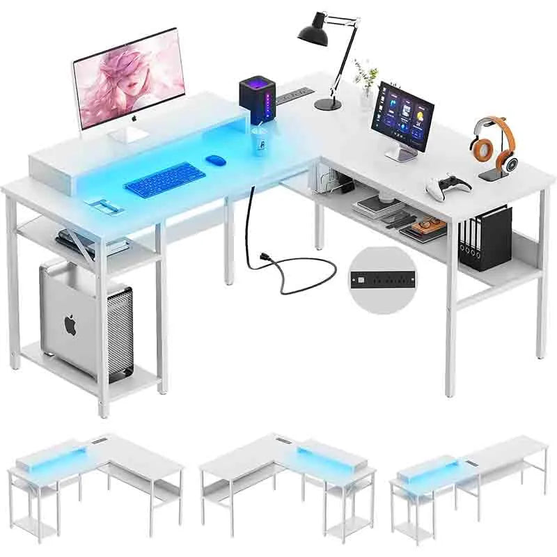 Sturdy Computer Desk with Ergonomic Monitor Stand, White