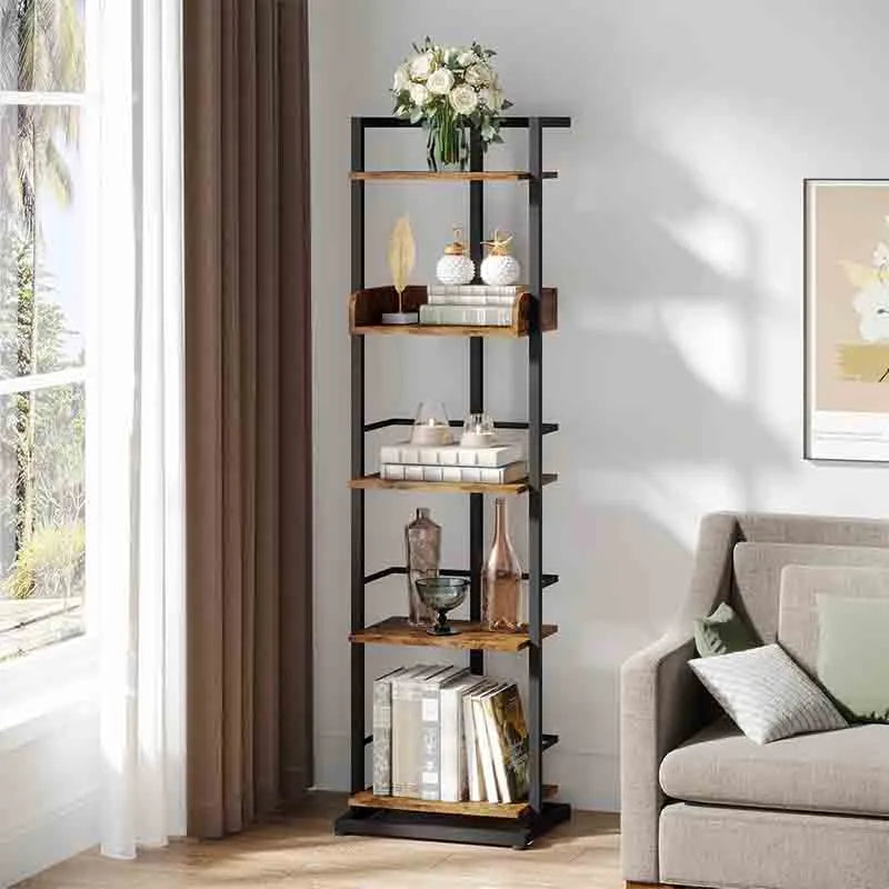 Yoobure Book Shelf Narrow Bookshelf, 5 Tier Wood Bookcase