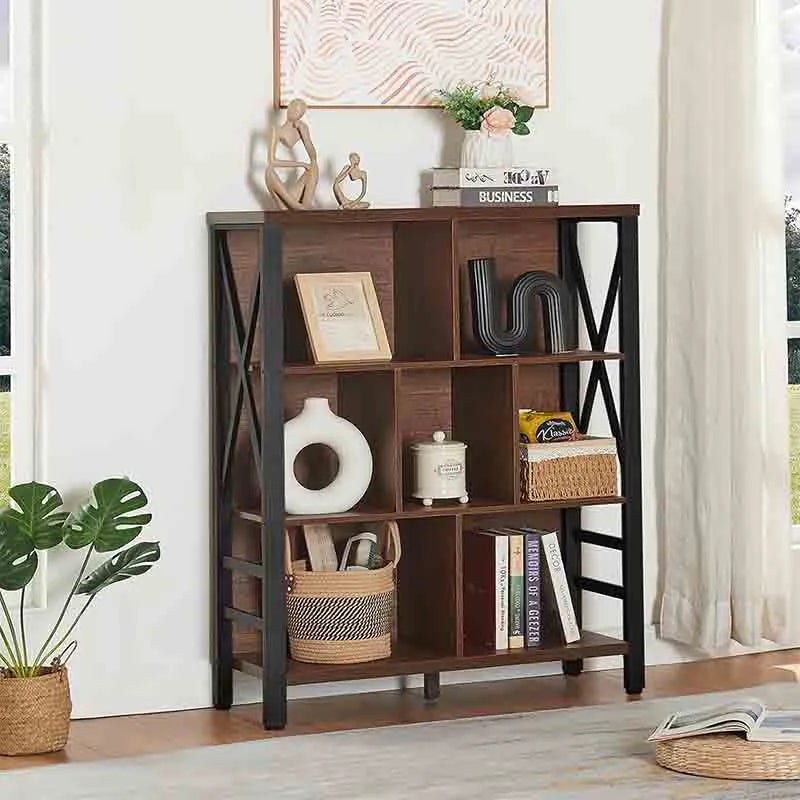 Yoobure Cube Bookshelf with Storage, Rustic Book Shelf