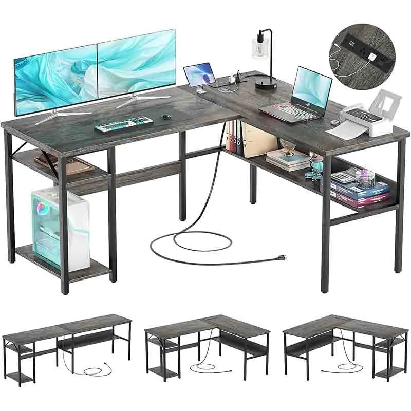 Reversible L Shaped Gaming Desk, Black Oak