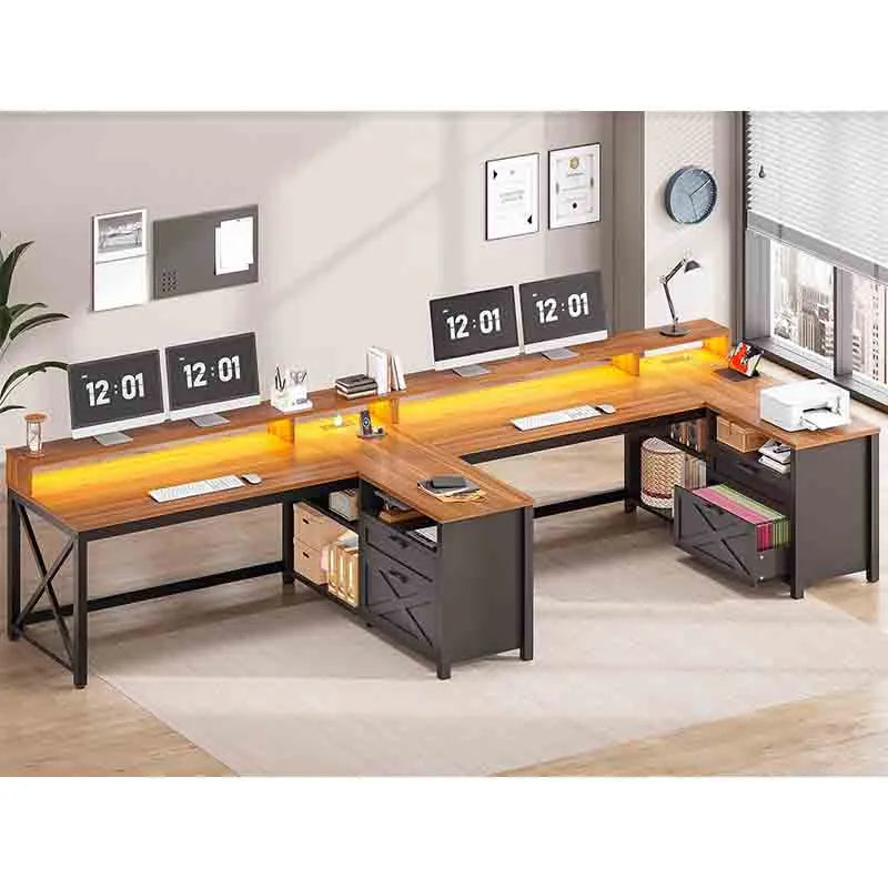 Yoobure 55" Home Office Desk with Drawers and Storage Shelves, Black &amp; Brown
