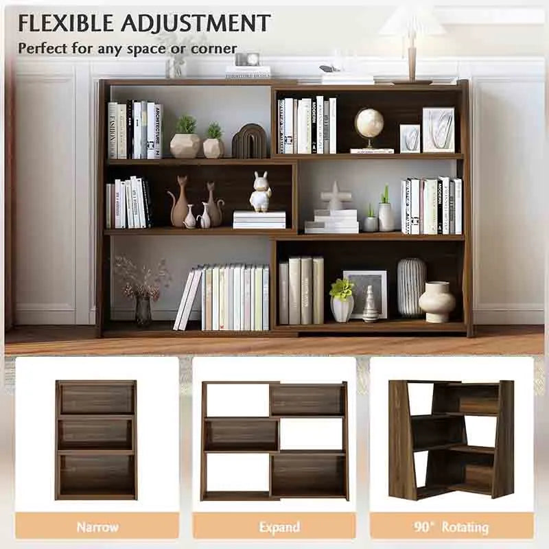 Yoobure Wooden Extendable Shelf Bookcase 3-Tier Bookshelf