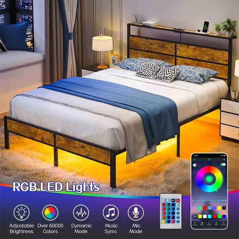 Yoobure Queen Size Bed Frame with Charging Station Headboard