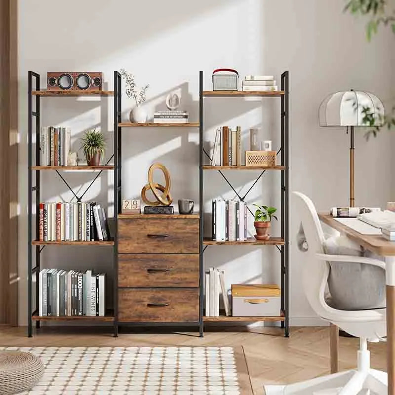 Yoobure Triple Bookshelf with Drawers Wide 4-Tier Book Shelf – Yoobure Home