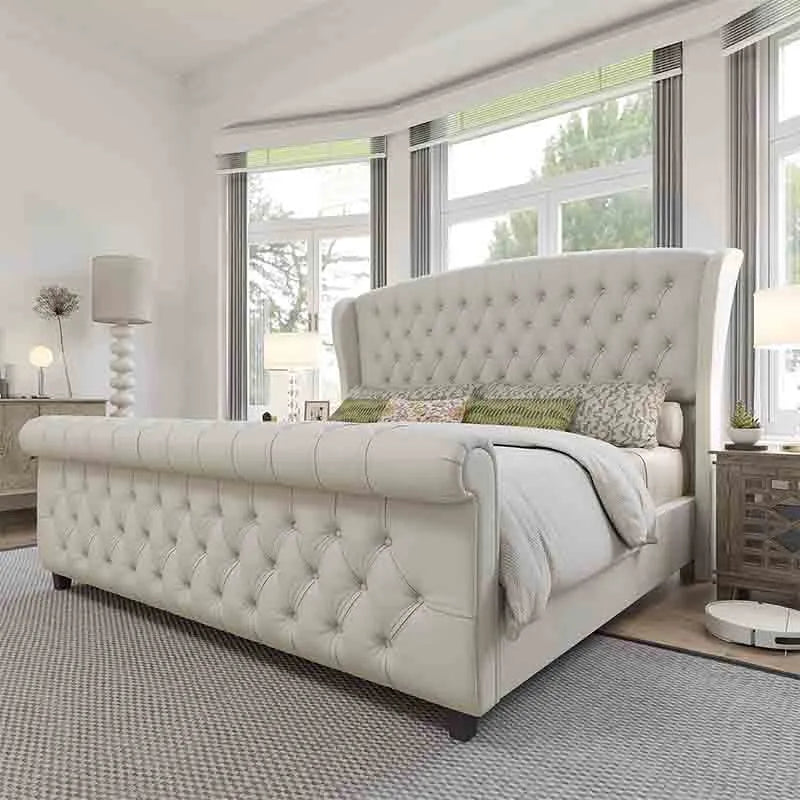 Yoobure King Size Platform Bed Frame, Chenille Upholstered