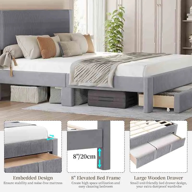 Yoobure Queen Bed Frame with Storage, Wood Bed Frame
