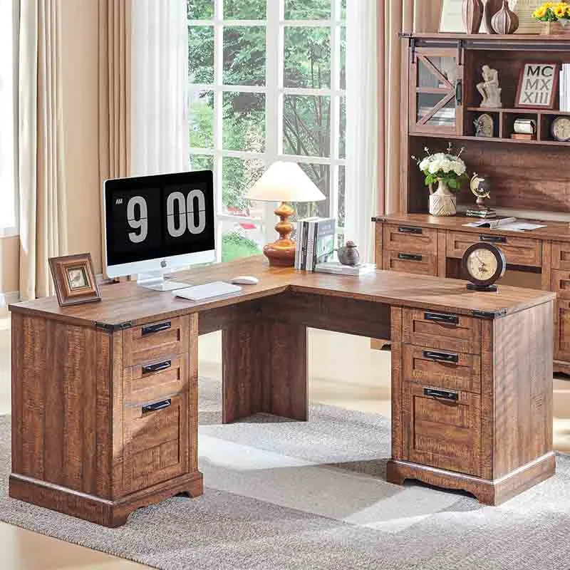 Yoobure 60" L Shaped Executive Desk with Drawers, Wood
