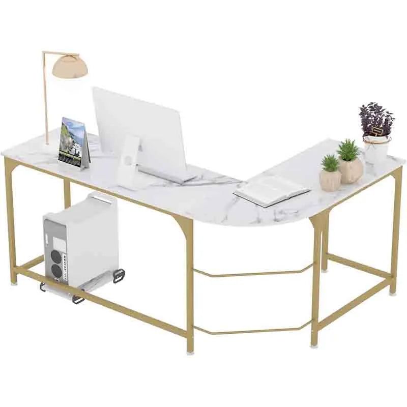 Reversible L Shaped Desk Marble White Frame