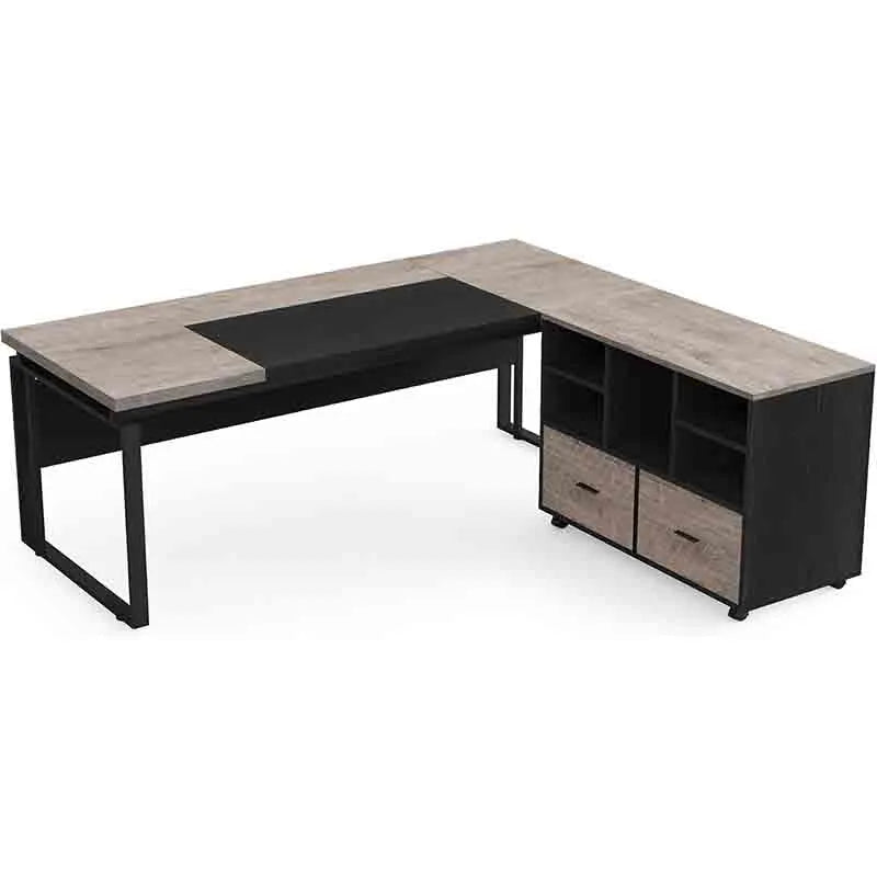 63" Office Desk with Storage Drawers, Grey&amp;Black