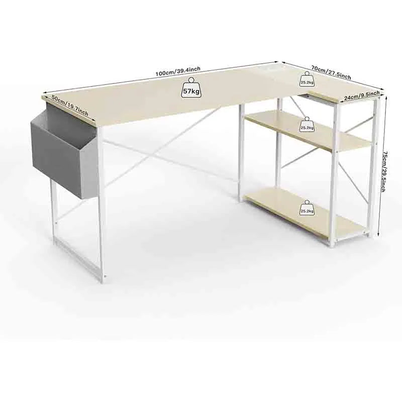 40 Inch L Shaped Desk with Reversible Shelves, Beige