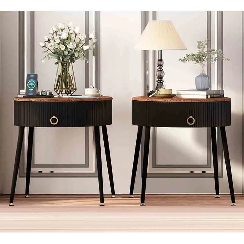 Yoobure Side Tables Set of 2, Round Nightstand with Drawer
